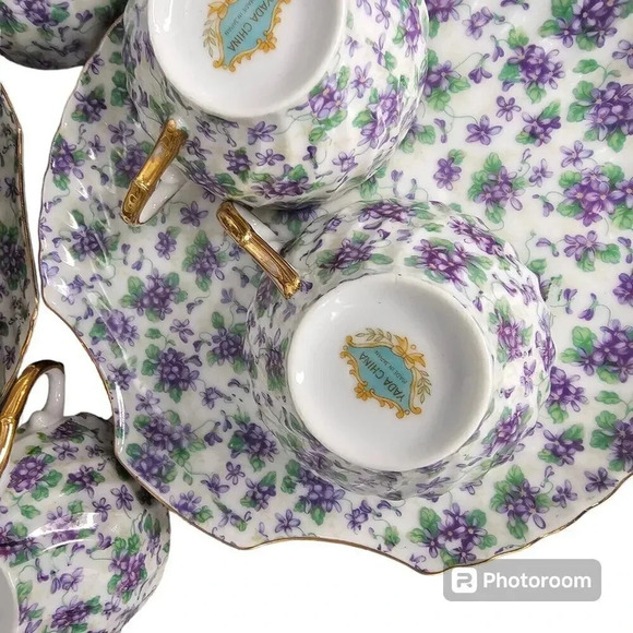 6 Tea Cups and Saucers Japan Yada Snack Plate Blue Floral China - Picture 12 of 15